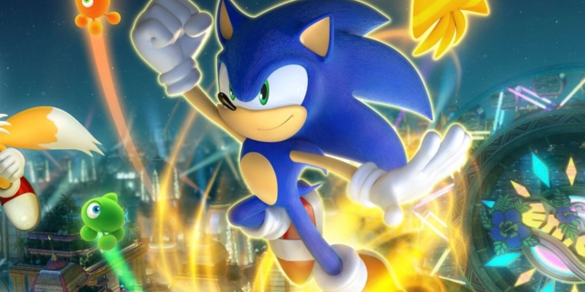 Sonic Flying with Trails and the Wisps in Star Light Zone