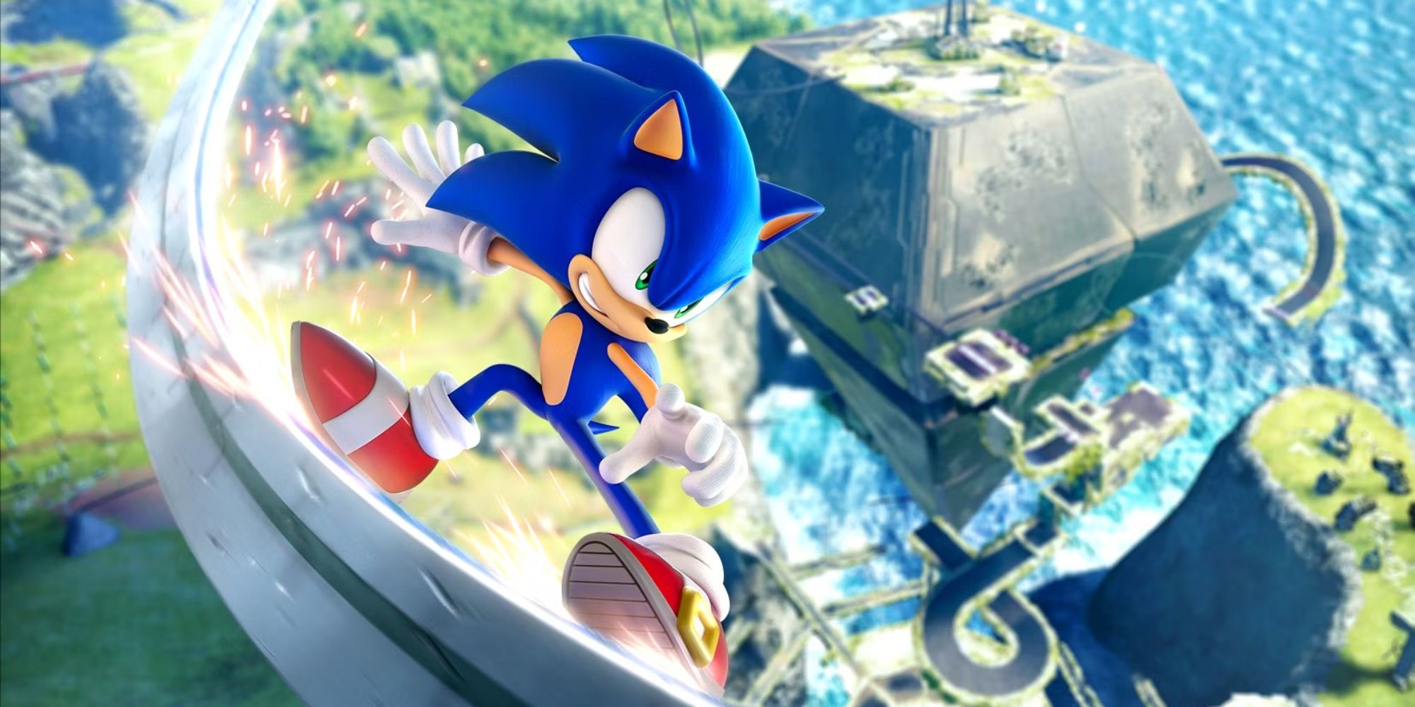 Sonic Frontiers Official Art Sonic Riding Rail High Abnove Polyhedral Structure