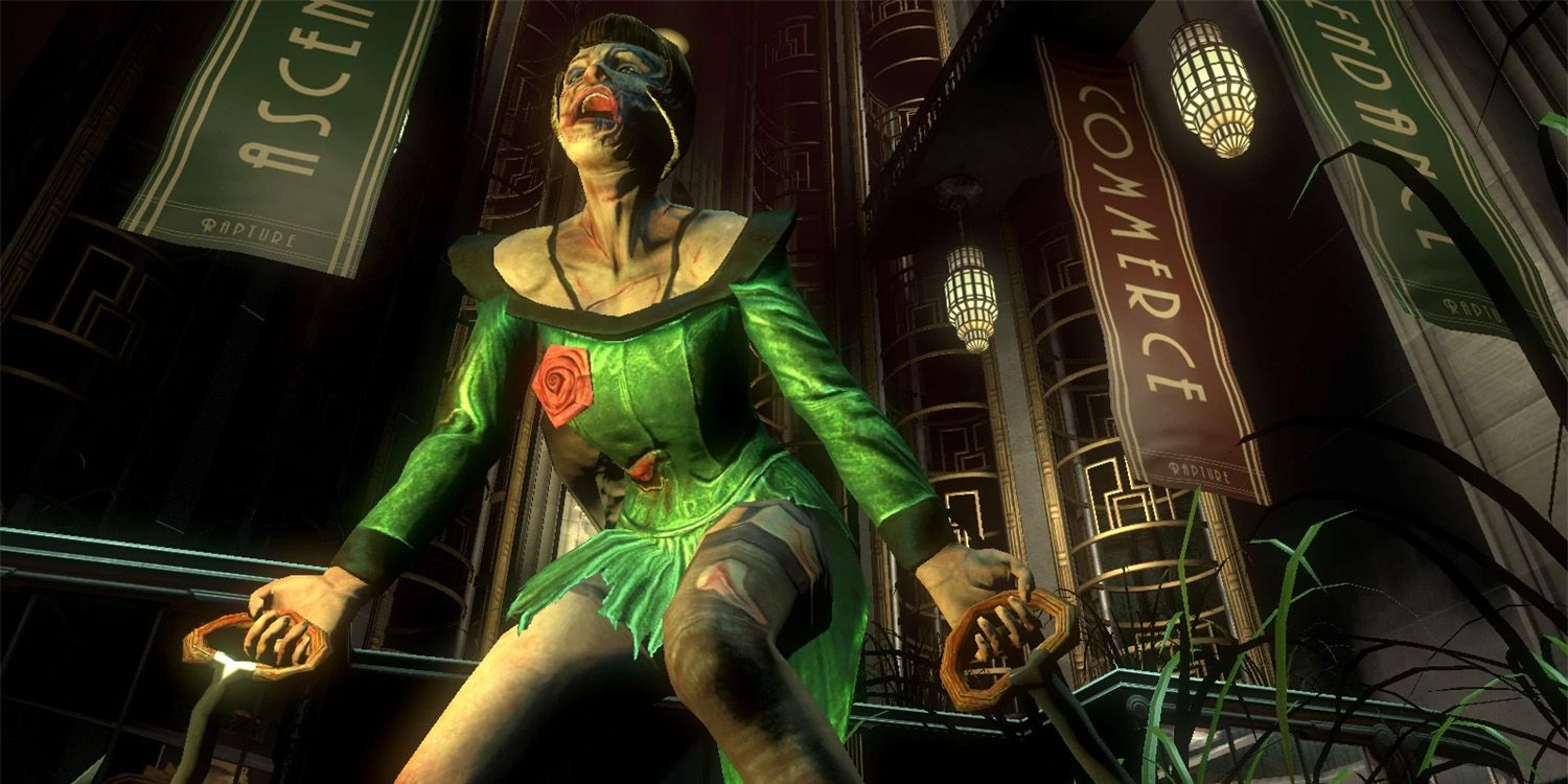 Spider Splicer With The Green Dress In BioShock