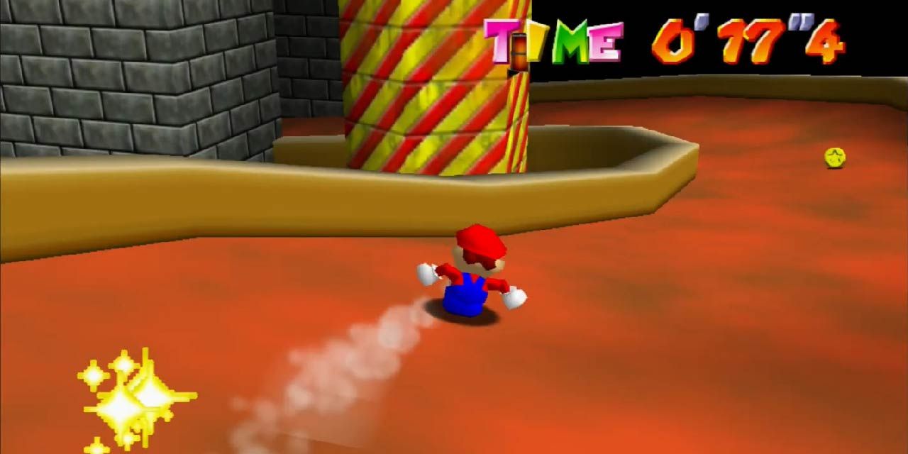 Mario going down the secret slide in Super Mario 64.