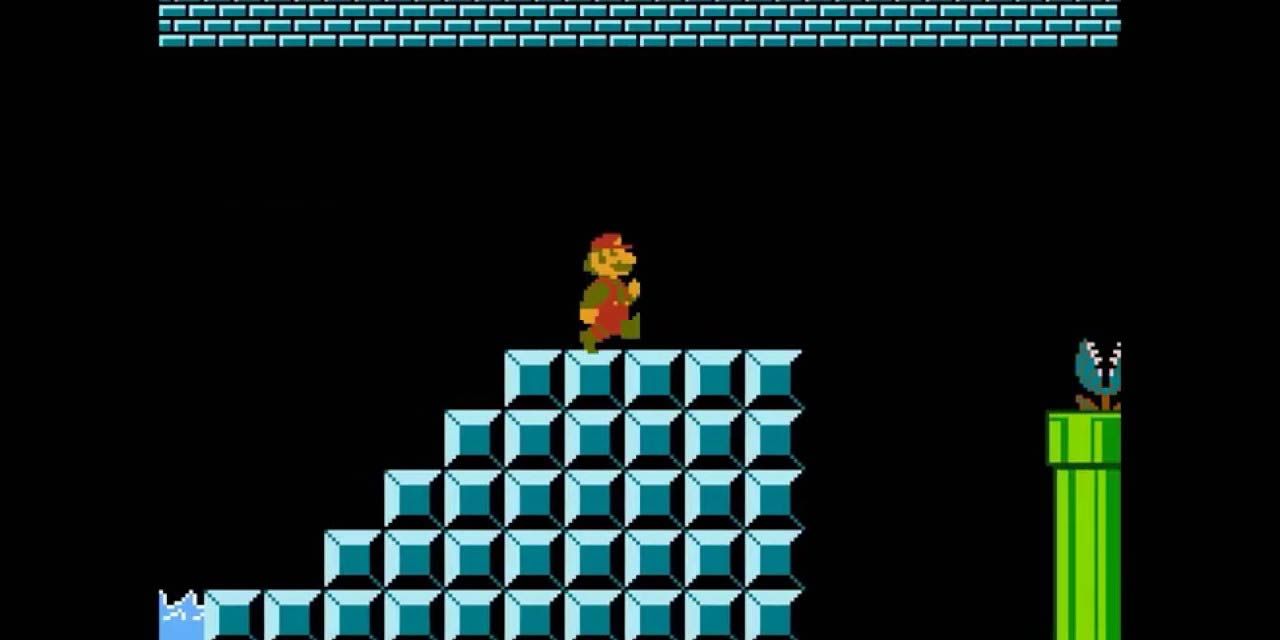 Mario running through the subterranean World 1-2 in the original Super Mario Bros.
