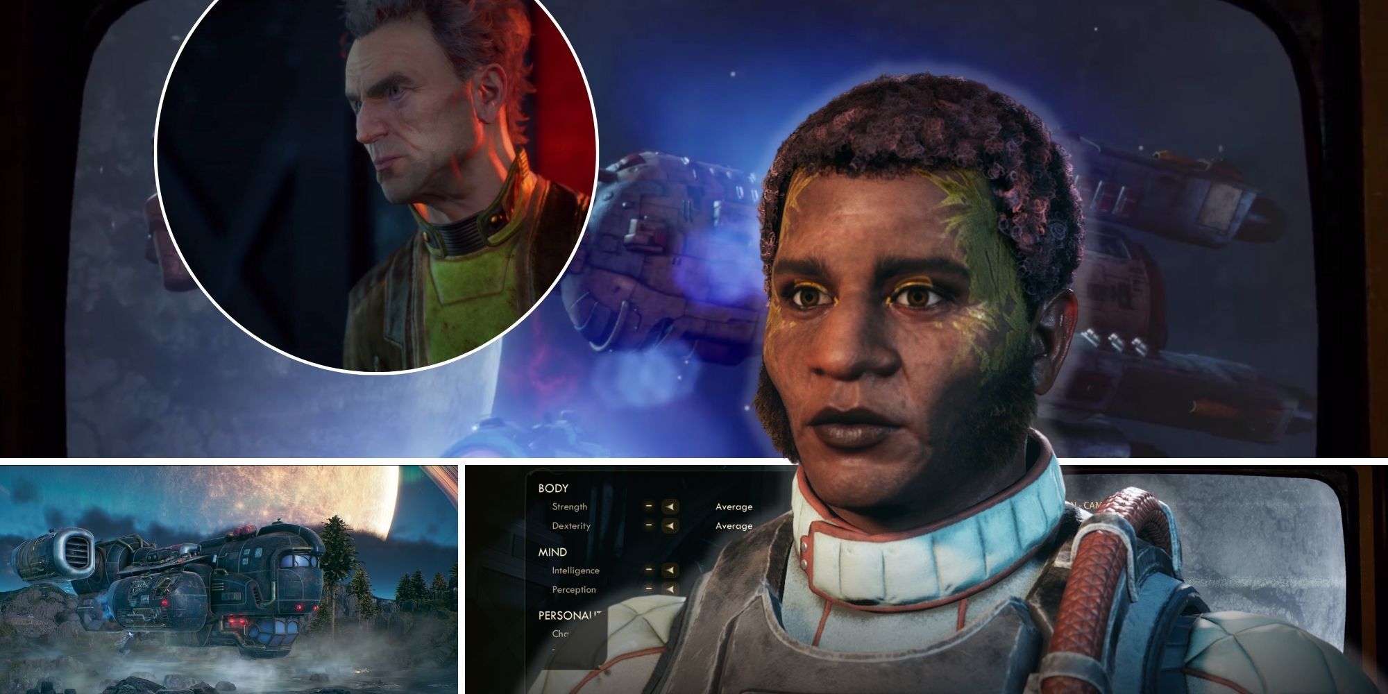 the outer worlds character creator, unreliable, and scientist in different panels