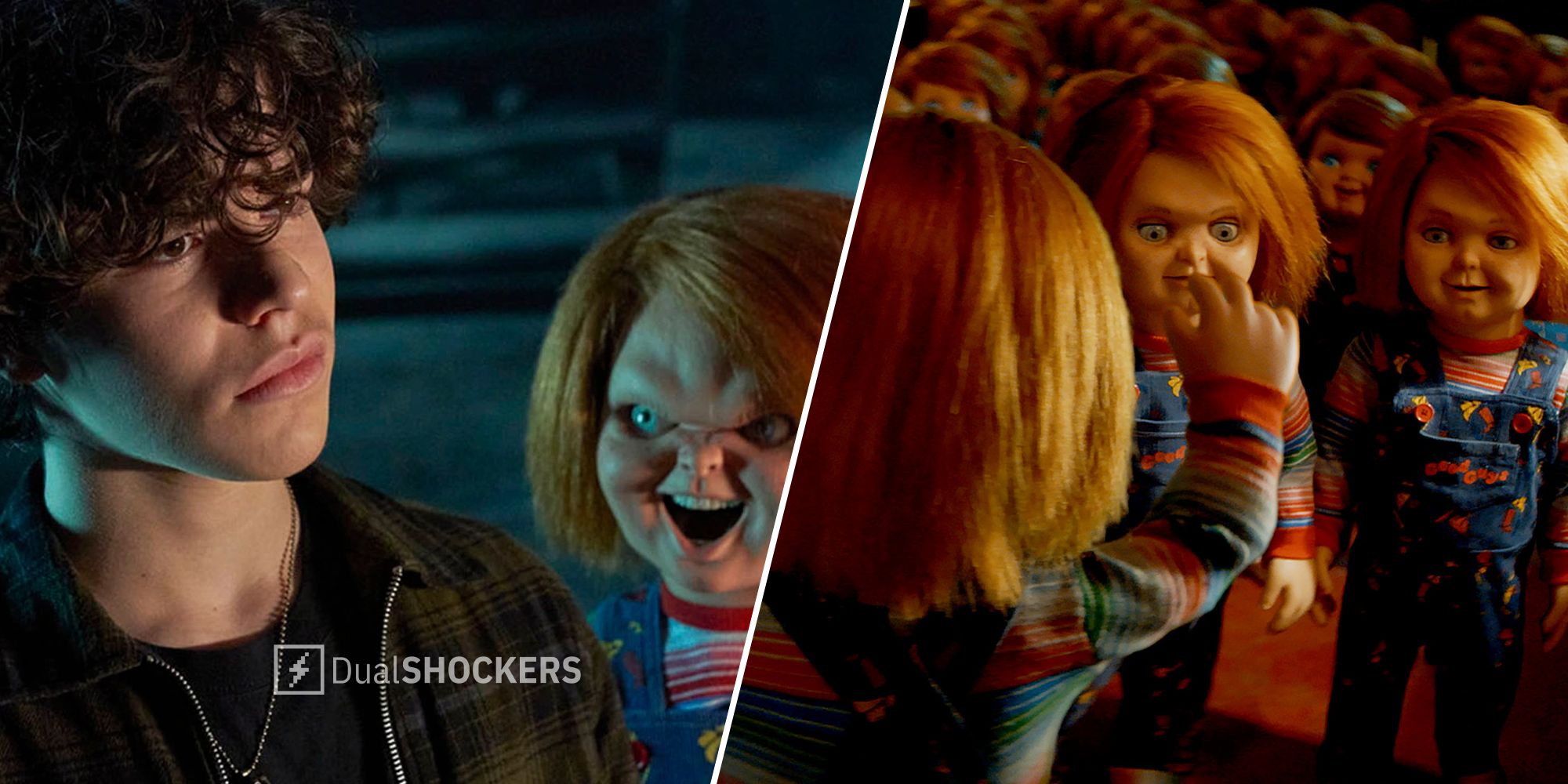 Chucky Season 2 Jake Wheeler and Chucky dolls