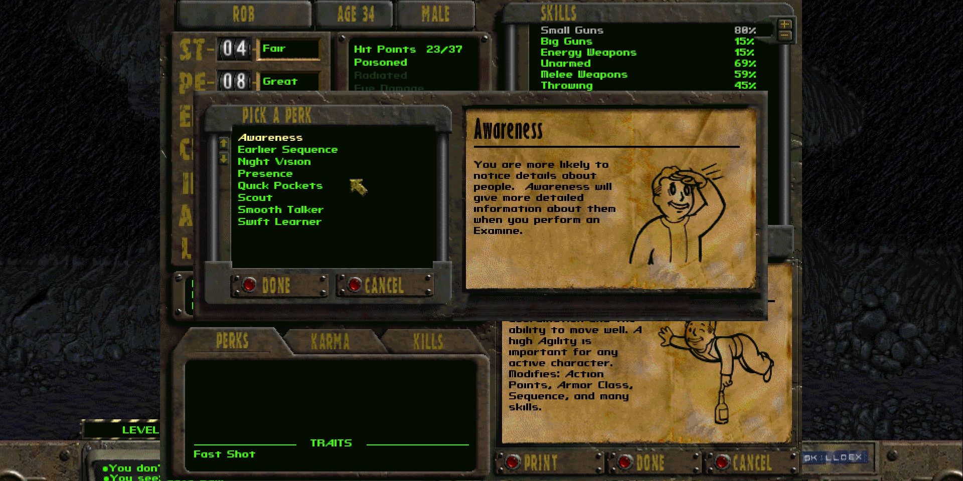 Pip Boy menu in Fallout 1