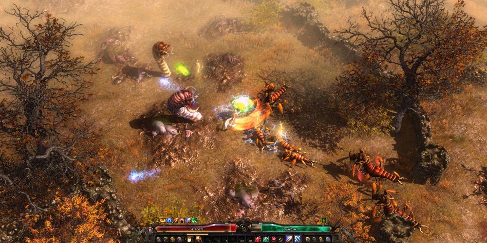 A player fighting monsters in Grim Dawn