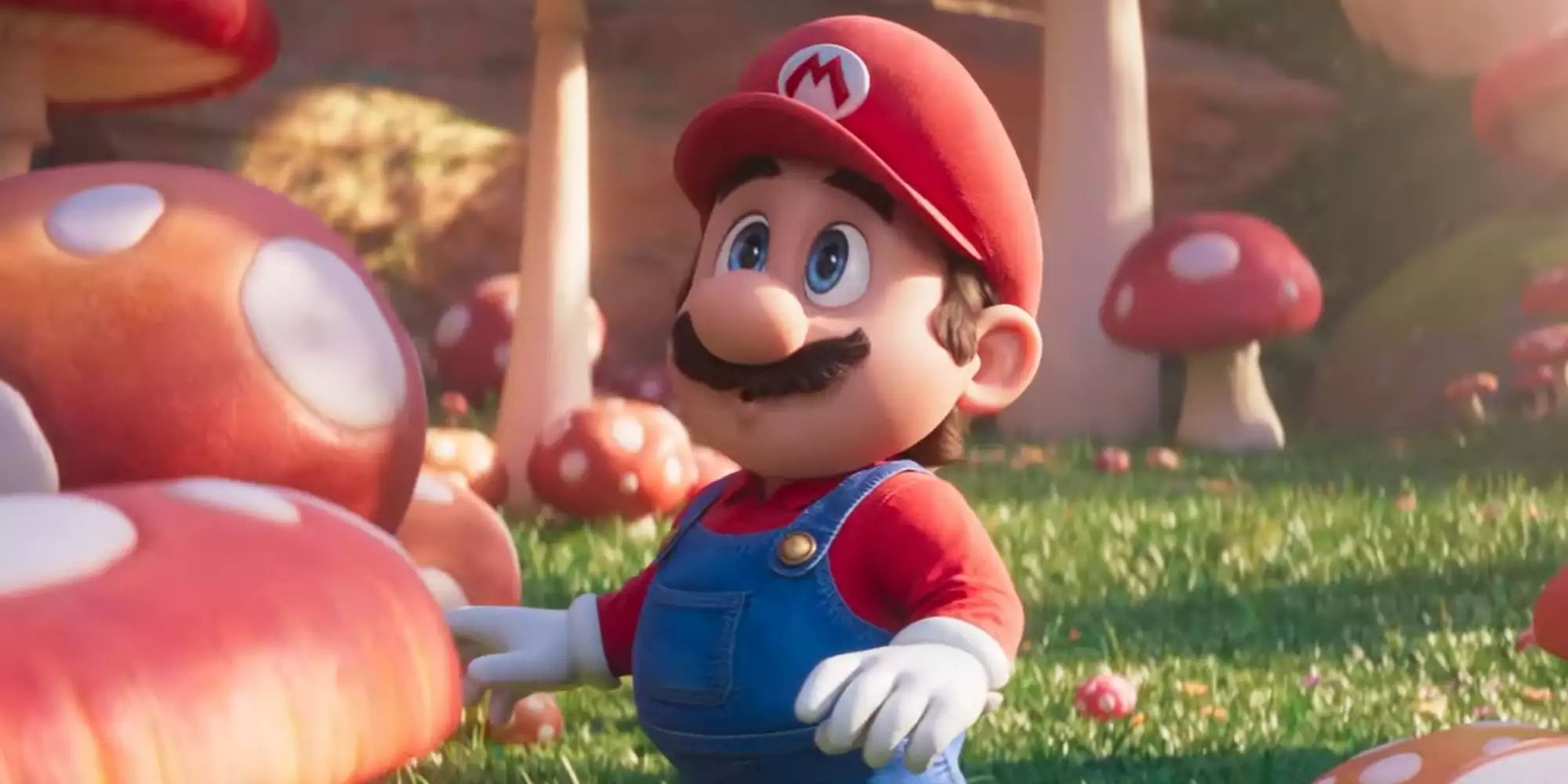 Mario Stands Bewildered Among Mushrooms Super Mario Bros Movie