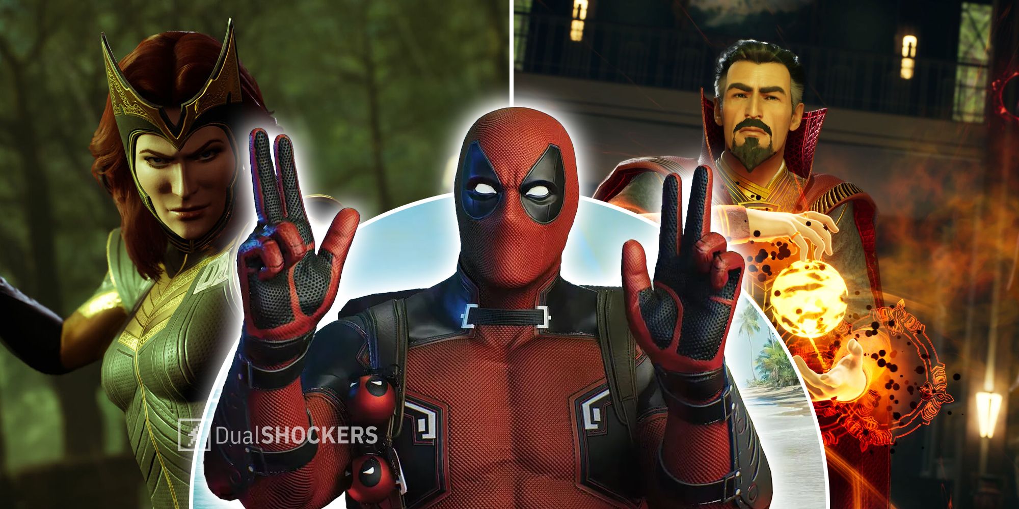 Marvel's Midnight Suns Deadpool, Doctor Strange, Scarlet Witch