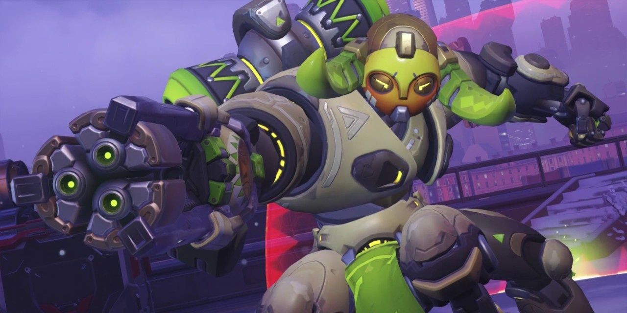 Orisa posing in one of her highlight intros for Overwatch.