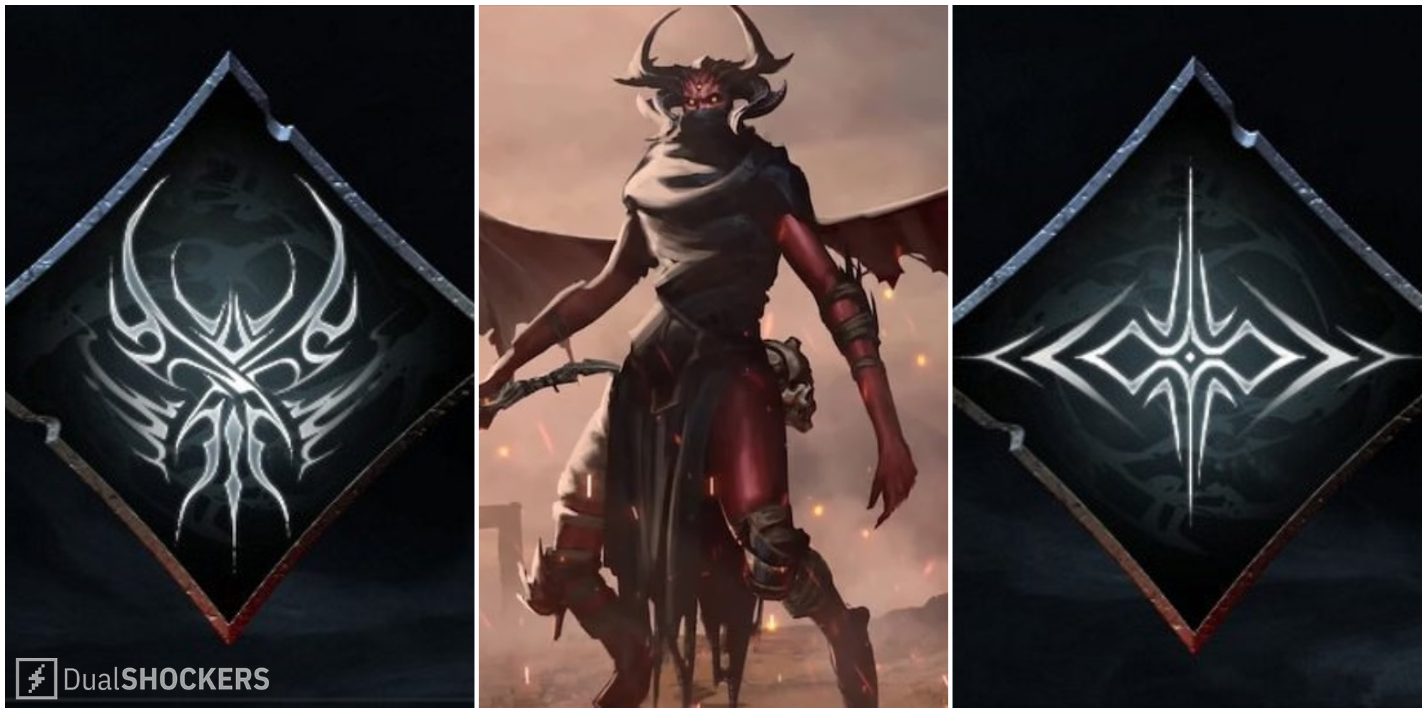 Metal: Hellsinger's The Unknown along with two of the game's Sigils