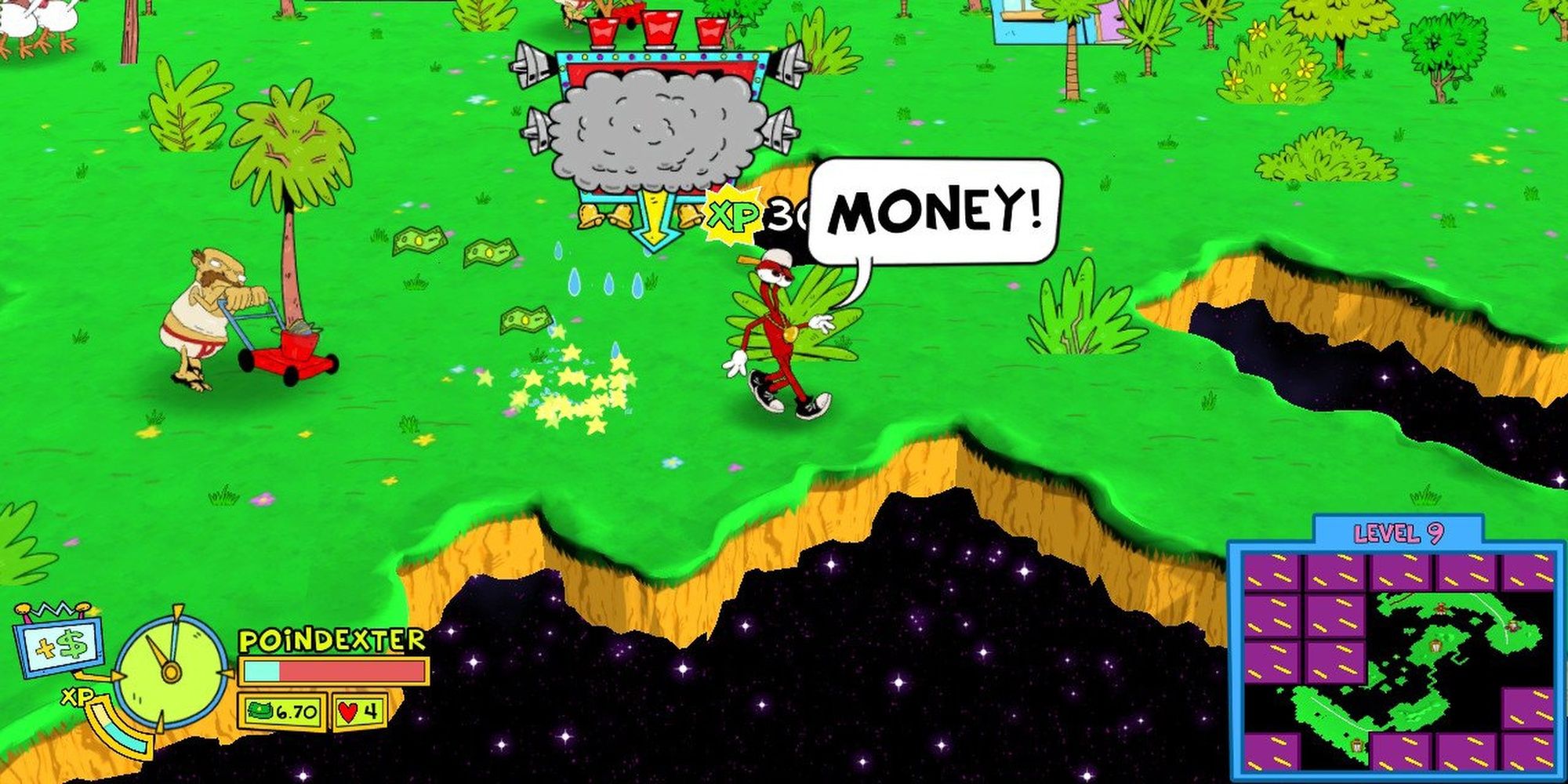 ToeJam And Earl Back In The Groove ToeJam Shouts Money Guy Mowing Lawn At Left