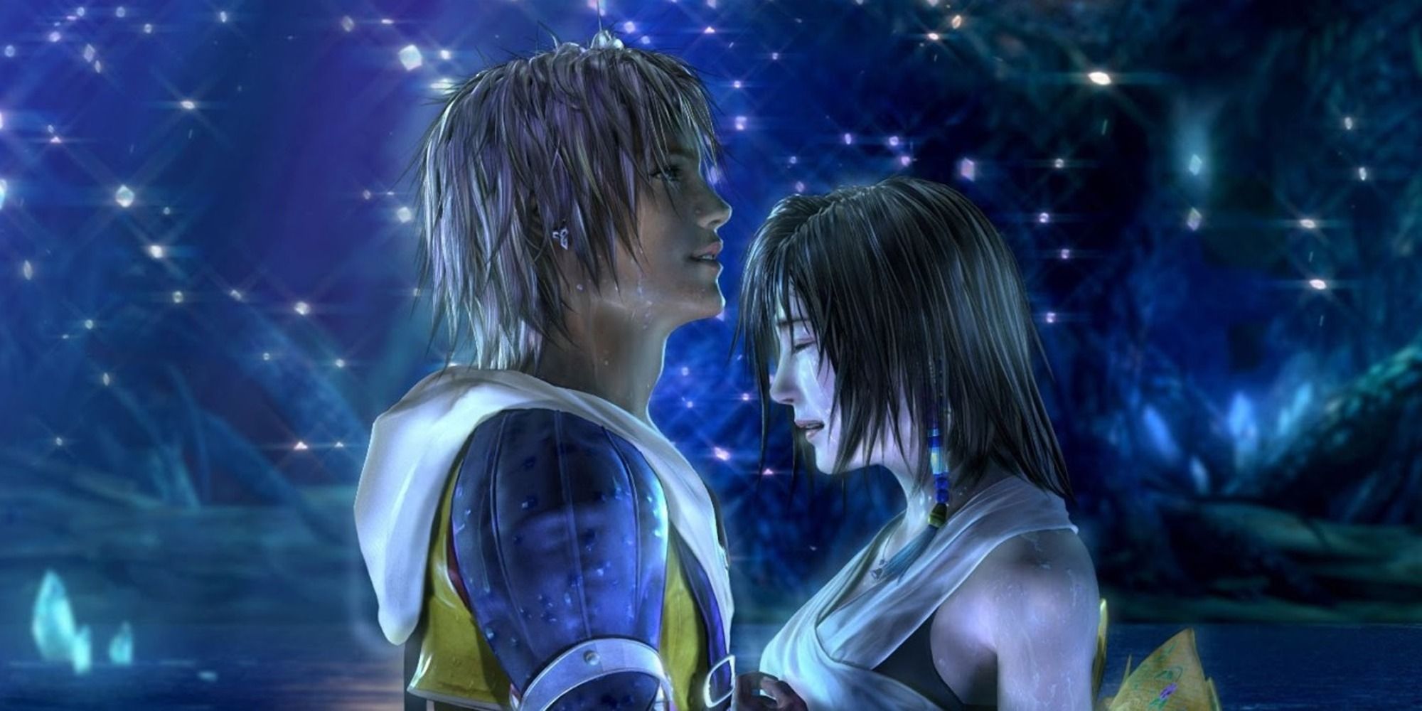 Final Fantasy X 10 cutscene screenshot containing Tidus and Yuna in water