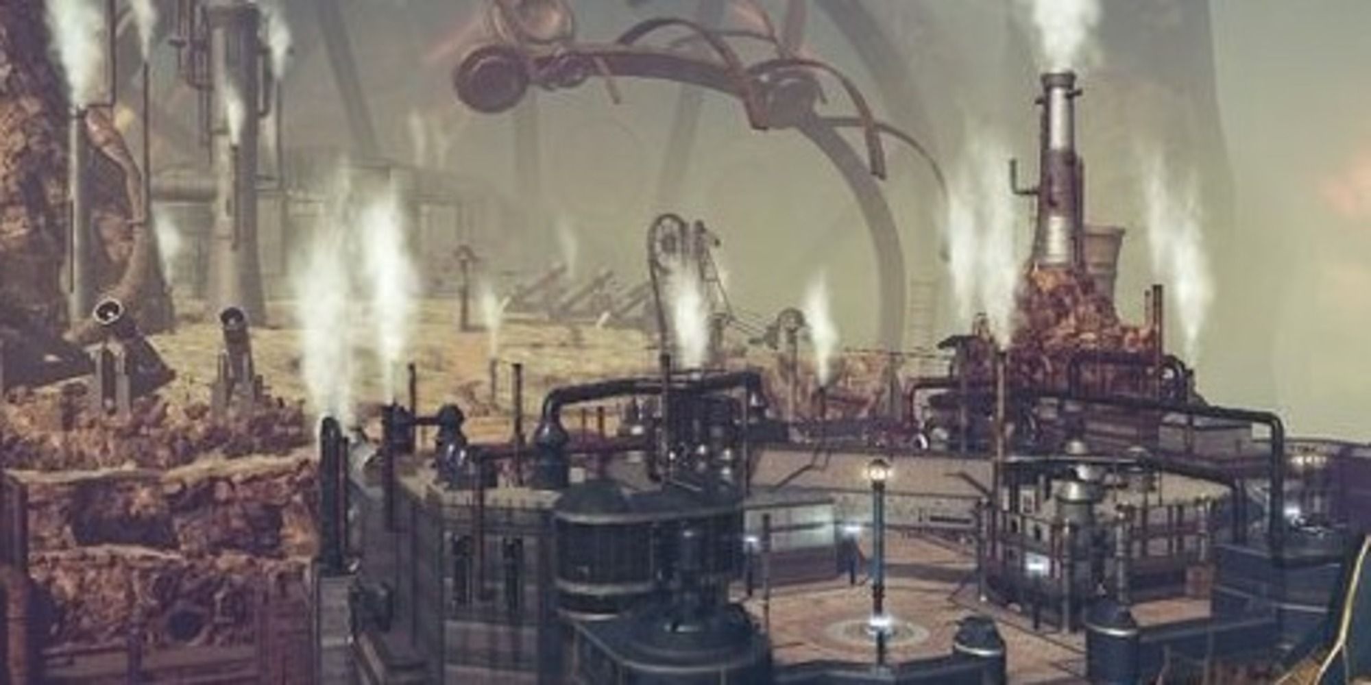 Xenoblade Chronicles 2 screenshot of Mor Ardain's city and upper field