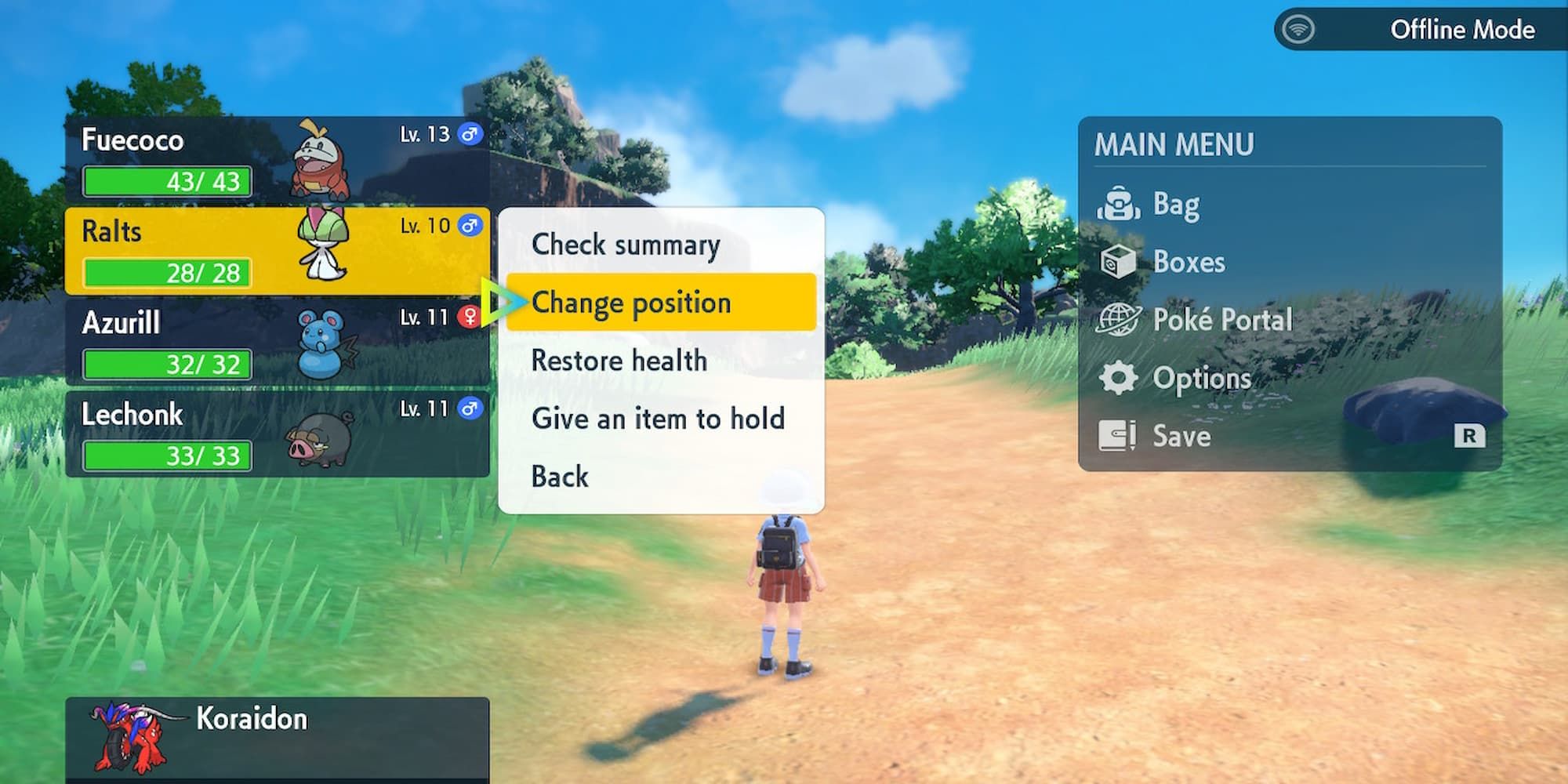 Player Switching Out Their Pokémon In The Menu