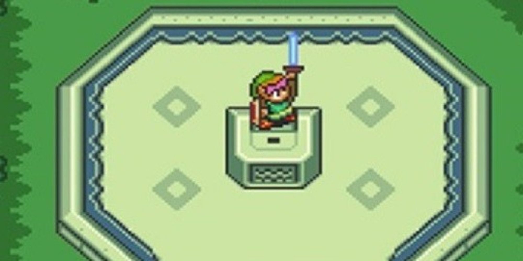 The legend of Zelda a link to the past screenshot of Link pulling the mastersword