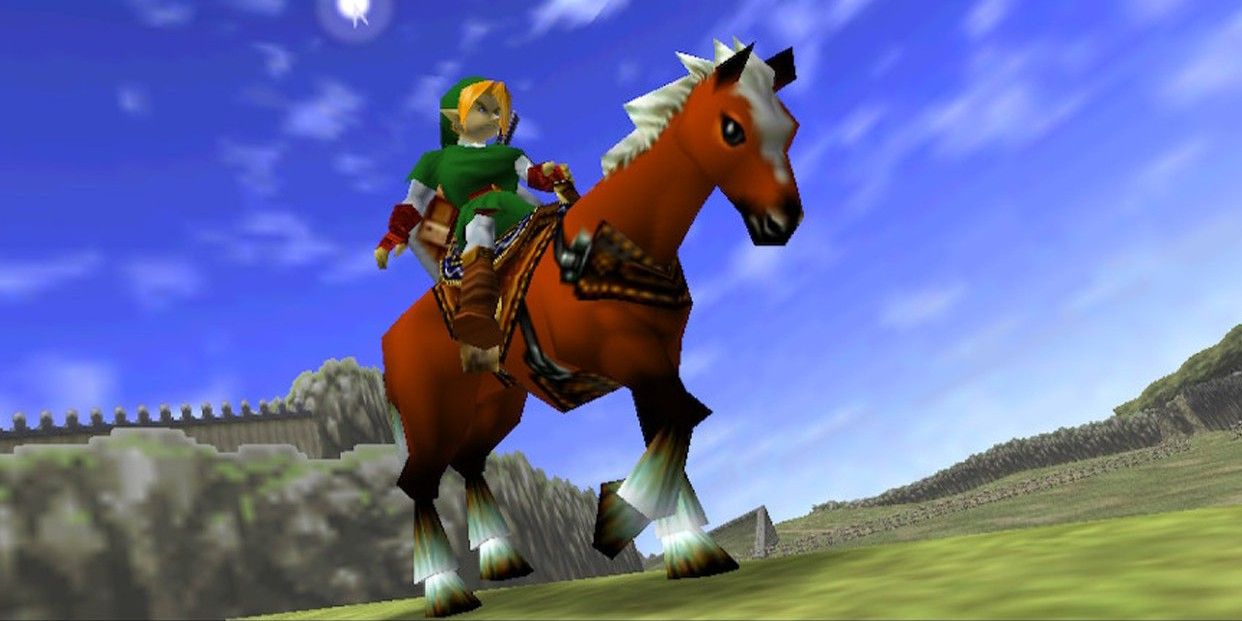 The legend of Zelda ocarina of time screenshot of adult Link riding Epona