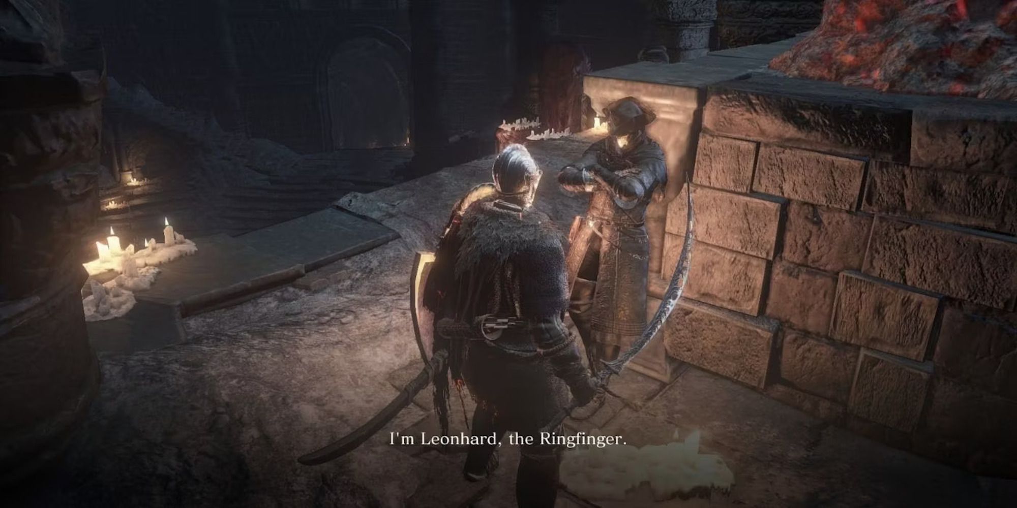 Ringfinger Leonhard Dark Souls 3 leaning against a wall