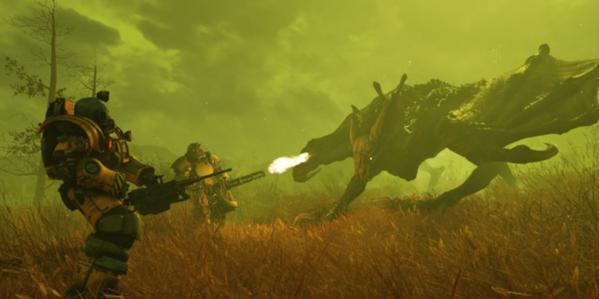 Fallout 76 - Opening image of Scorchbeast Queen attack