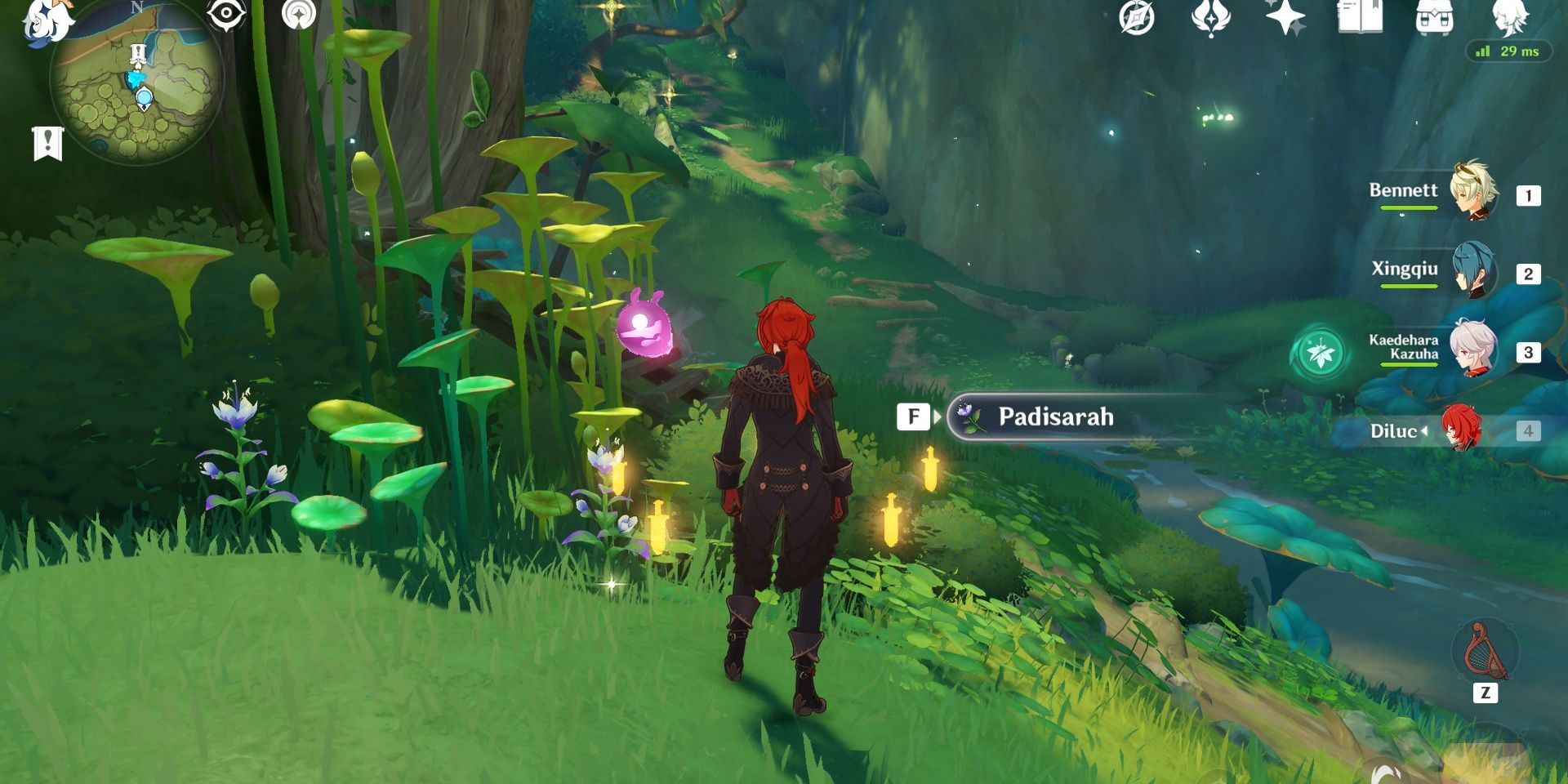 Image of the character Diluc next to the seventh and eighth Padisarah location in Genshin Impact.