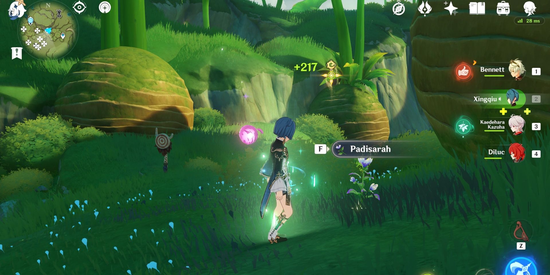 Image of the character Xingqiu next to the ninth Padisarah location in Genshin Impact.
