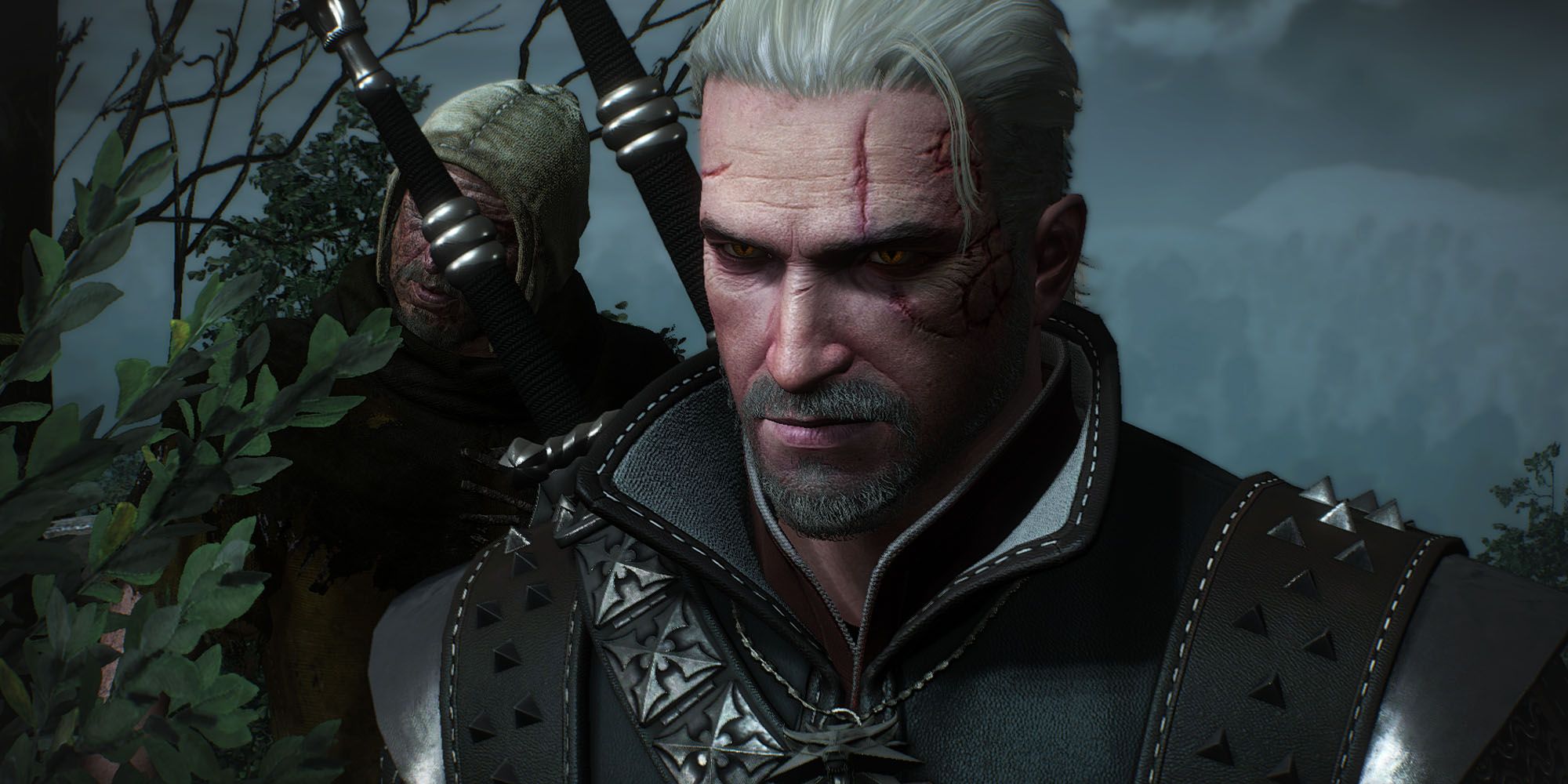 Geralt of Rivia stares angrily off-camera in The Witcher 3: Wild Hunt 