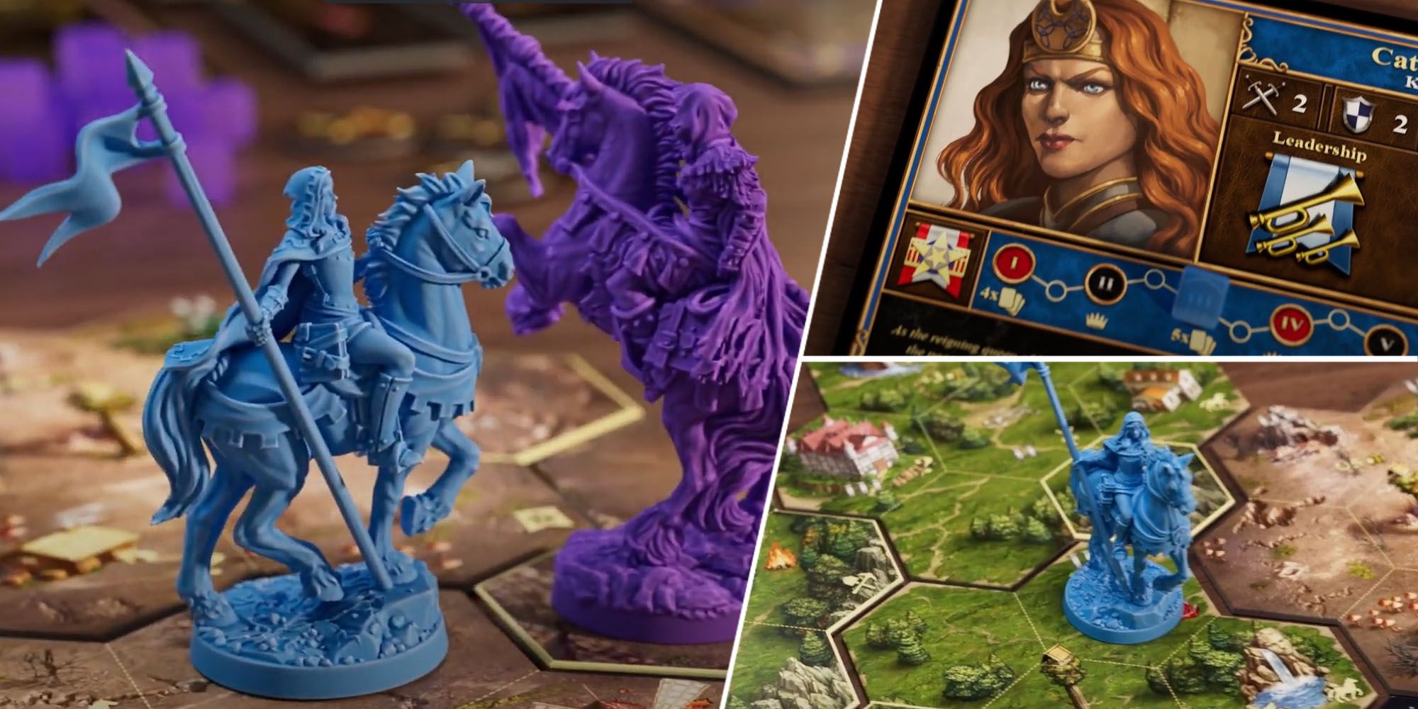 Heroes of Might and Magic III The Board Game miniatures with horses on board game hexagons