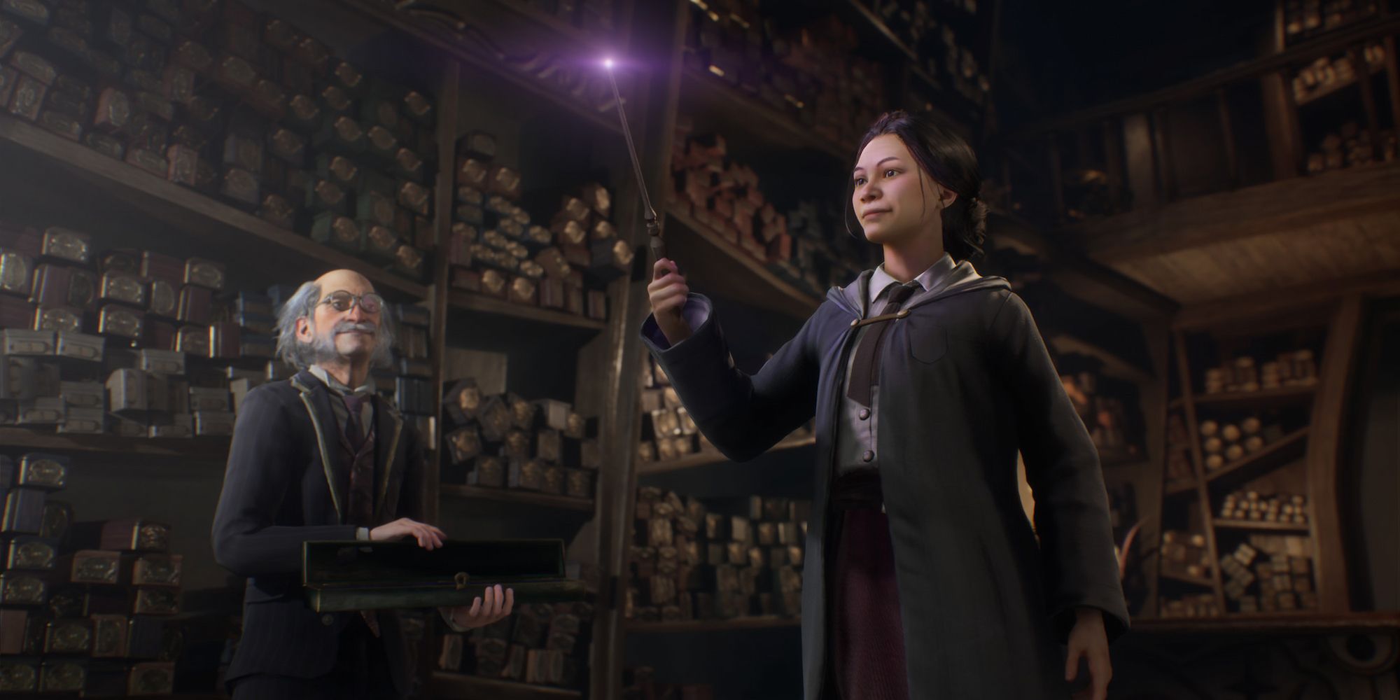 Hogwarts Legacy player character receiving their first wand.