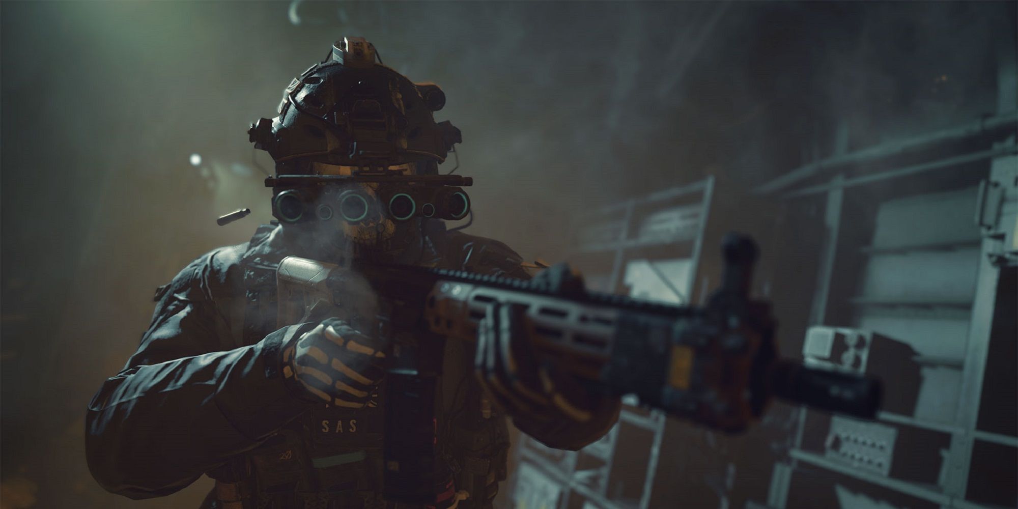Call of Duty Modern Warfare 2 character Ghost aiming his gun towards enemies
