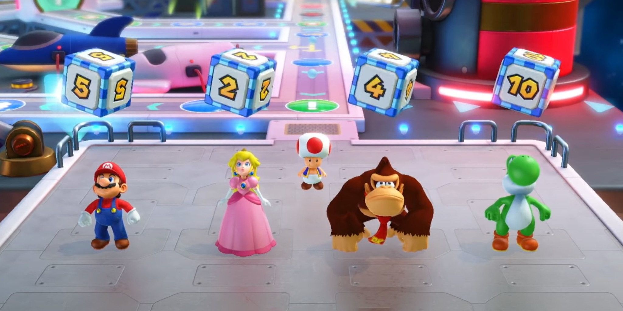Mario Party Superstars players roll the dice