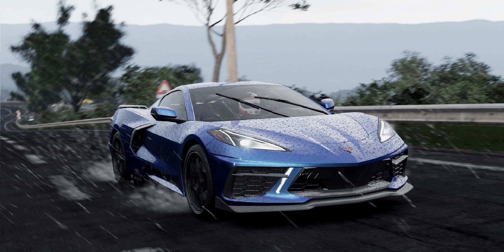 Project Cars 3 in-game screenshot showing a blue Chevrolet Corvette