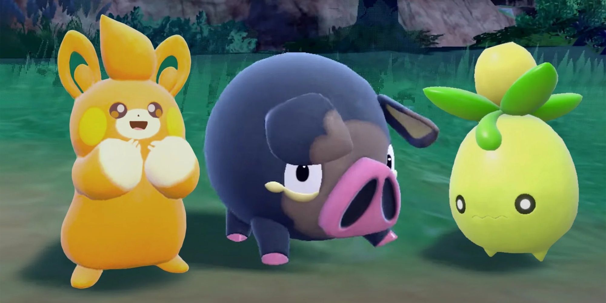 Pokemon Scarlet and Violet Pawmi LeChonk and Smoliv Surprised