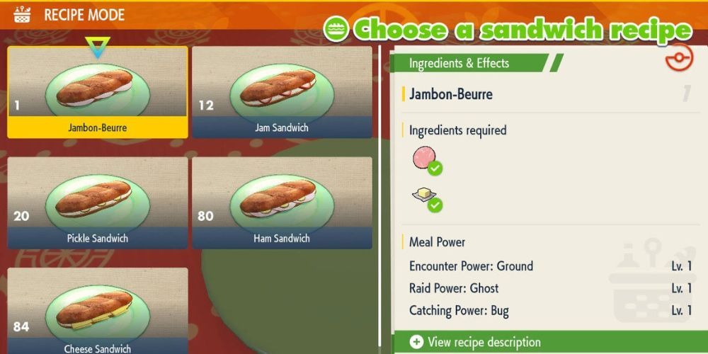 Recipe Mode in Pokémon Scarlet & Violet.