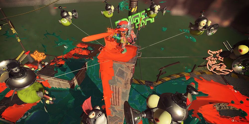 Splatoon 3 Fish Stick With A Player On Top Attacking It