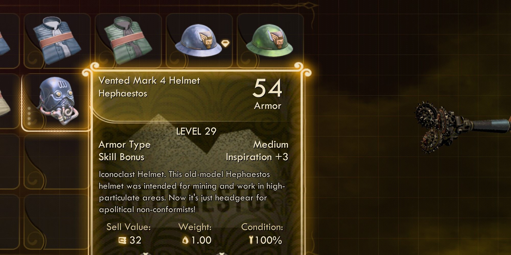 The Outer Worlds Iconoclast Helmet description in shop