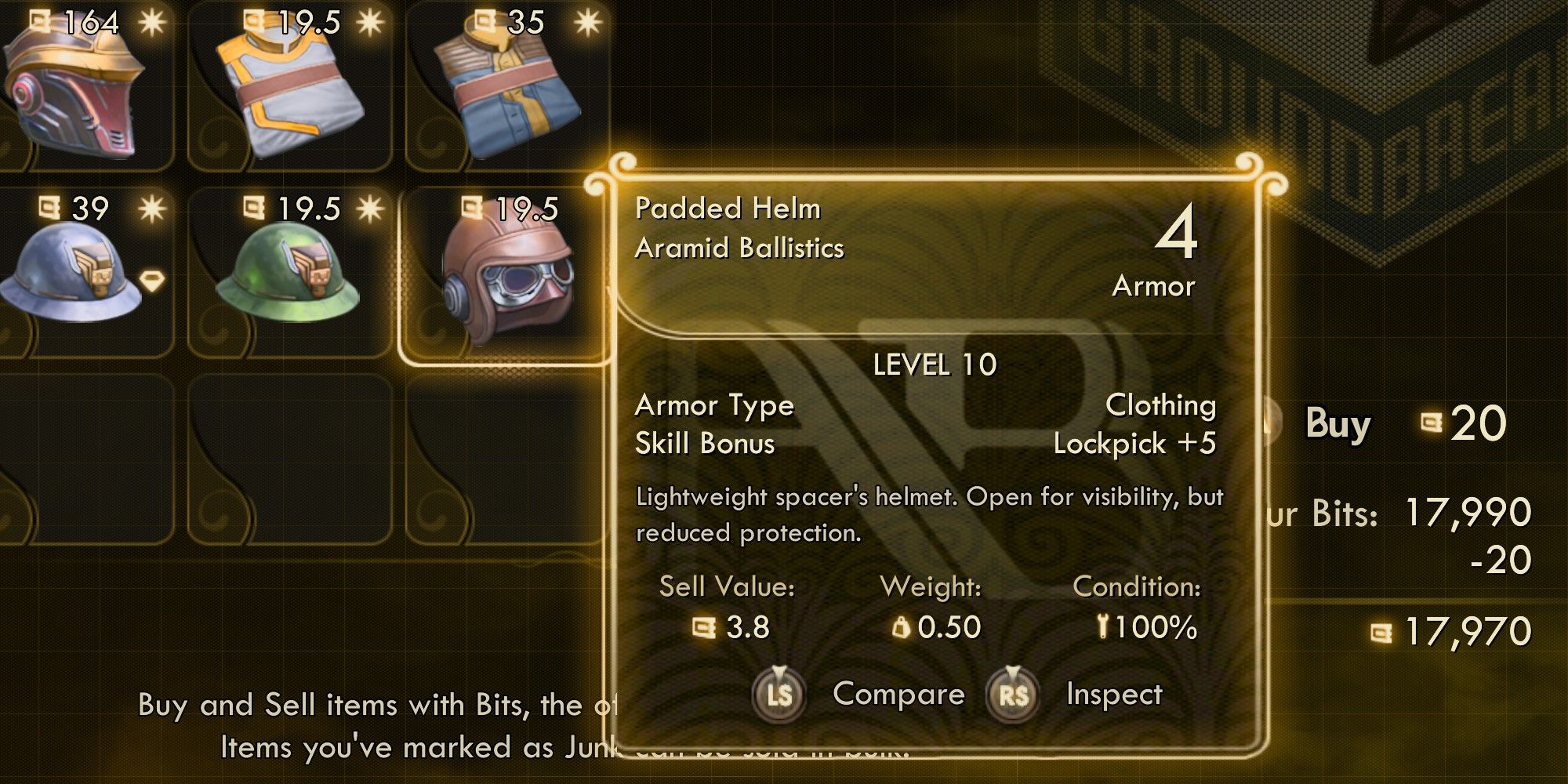The Outer Worlds Padded Helm with description in shop