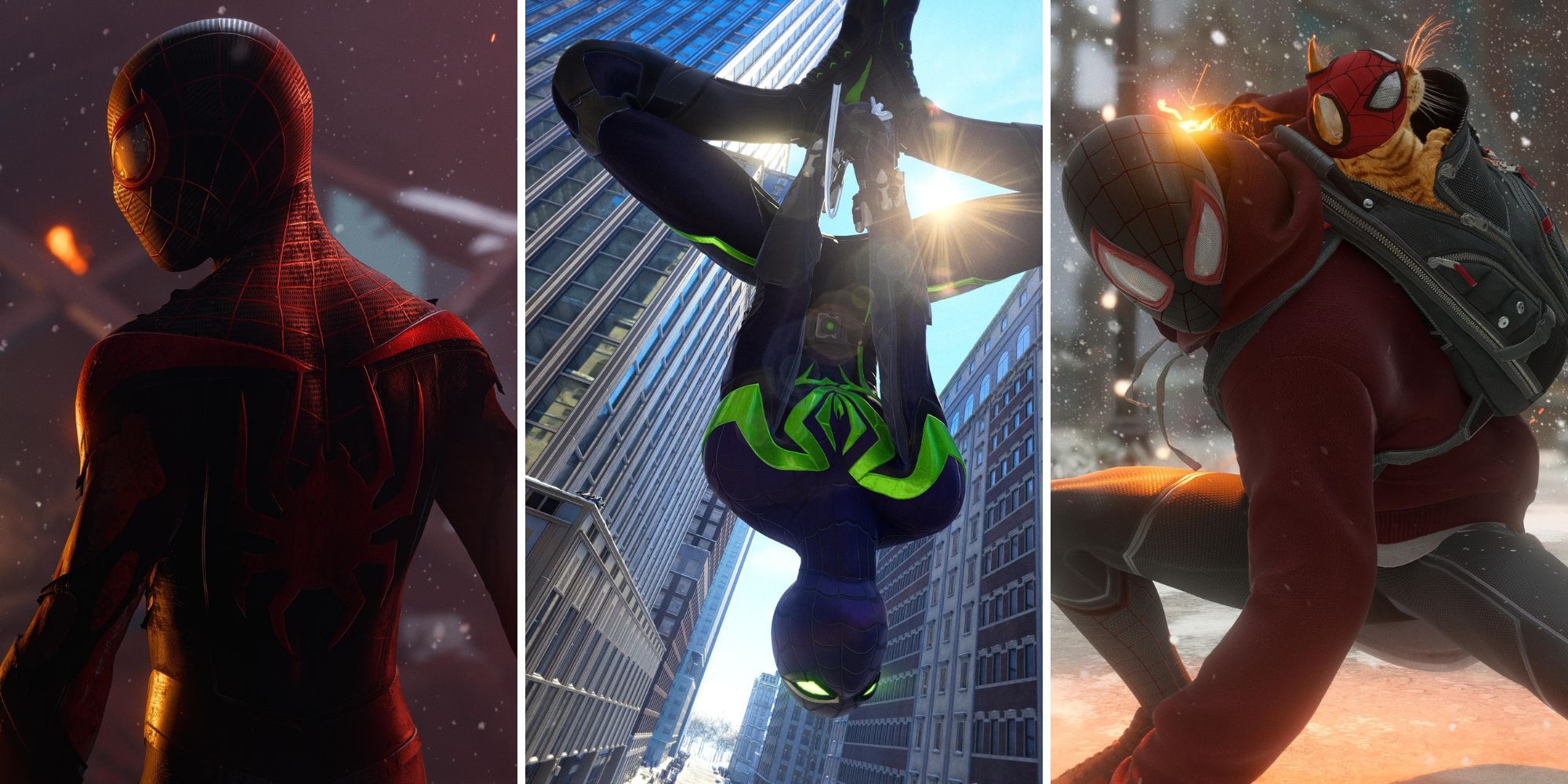 Spider-man: miles morales spider-man in three panels and three different suits