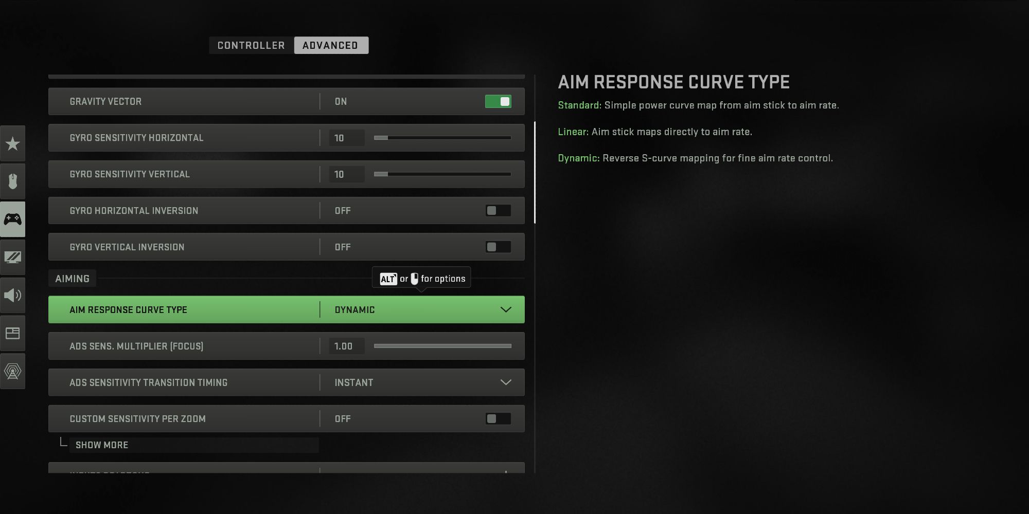 Aim Response Curve Type Controller Advanced Setting, Warzone 2
