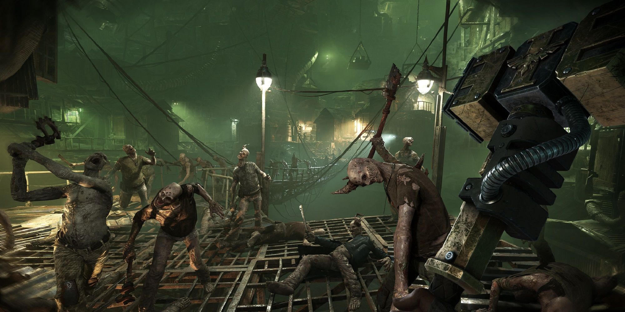 Warhammer 40K Darktide gameplay screenshot showing zombies