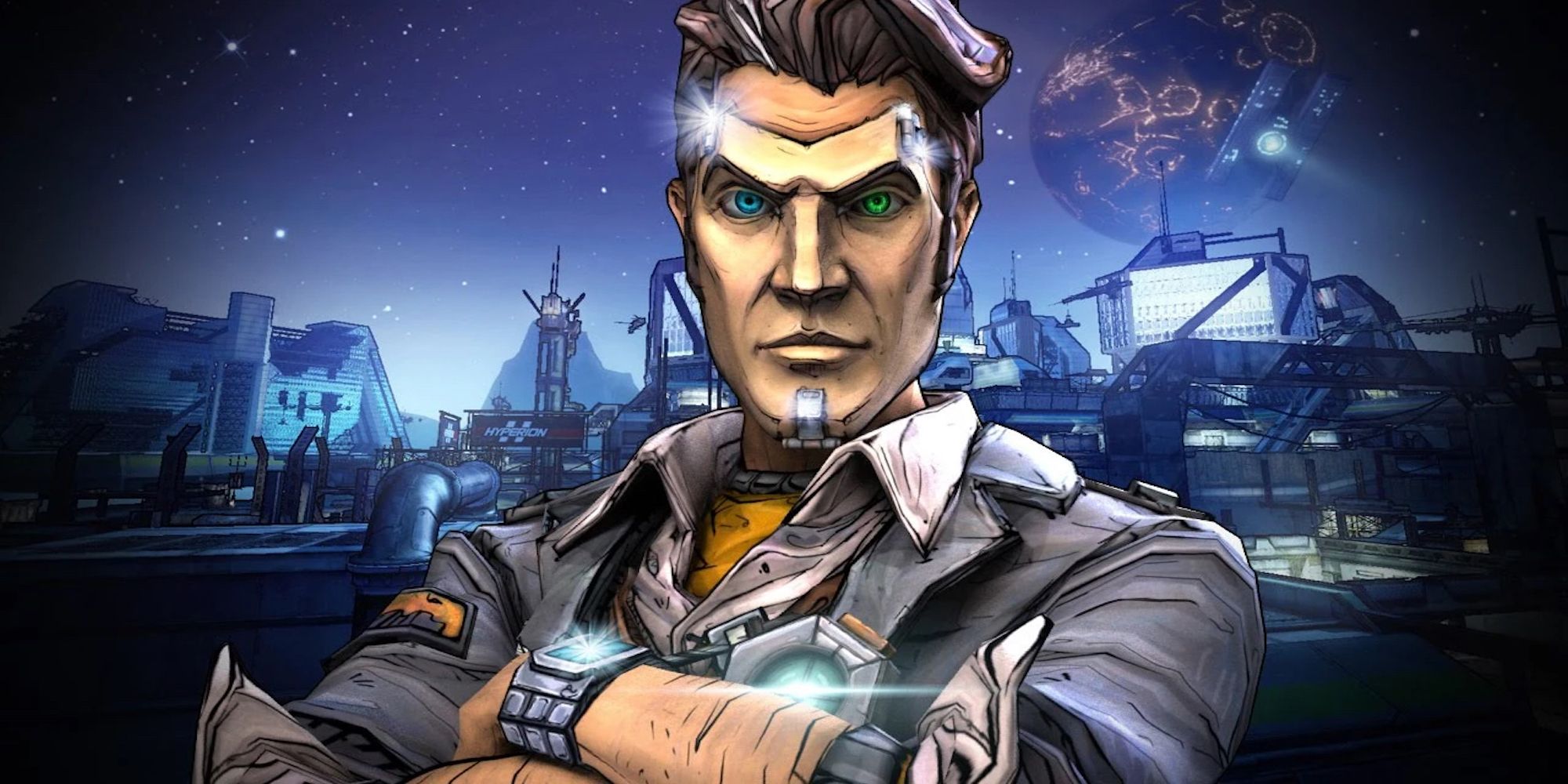 The Borderlands series' Handsome Jack with arms folded
