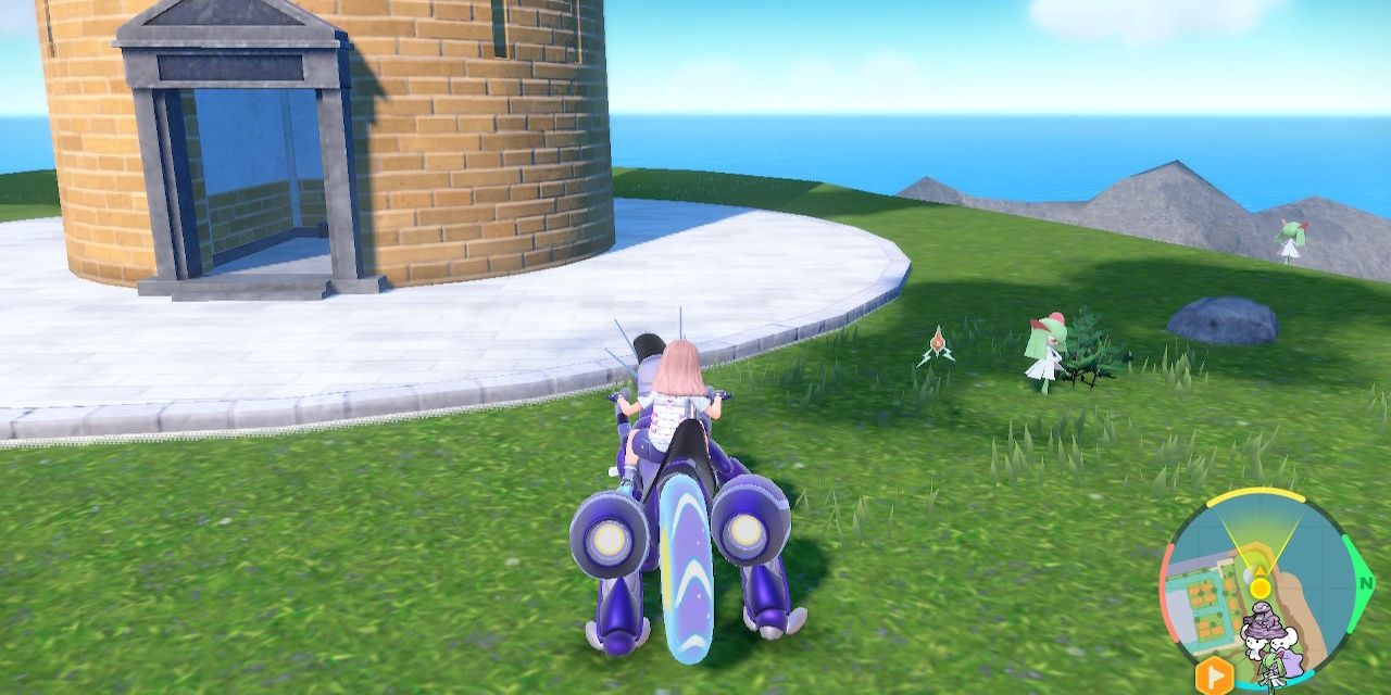 Image of the main character finding a Rotom outside of Porto Marinada in Pokemon Scarlet & Violet.