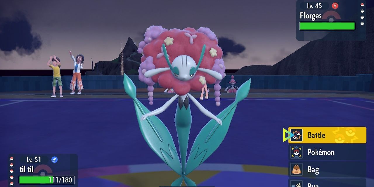 Image of the Pokemon Florges in battle in Pokemon Scarlet & Violet.