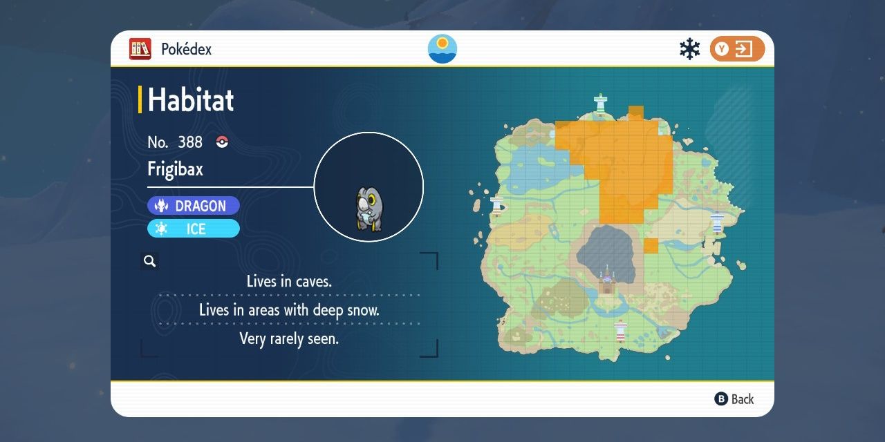 Image of Frigibax's habitats and locations on the map in Pokemon Scarlet & Violet.