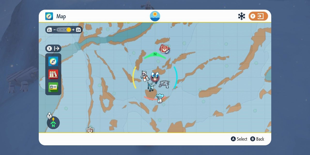 Image of the location of Frigibax at the top of Glaseado Mountain on the map in Pokemon Scarlet & Violet.