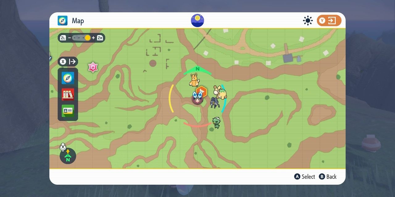 Bild des sechsten gelben, ominösen Pfahlstandorts auf der Karte in Pokémon Scarlet & Violet.