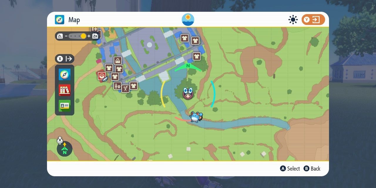 Bild des achten gelben, ominösen Pfahlstandorts auf der Karte in Pokémon Scarlet & Violet.