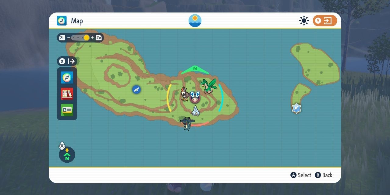 Bild des fünften grünen, ominösen Pfahlstandorts auf der Karte in Pokémon Scarlet & Violet.