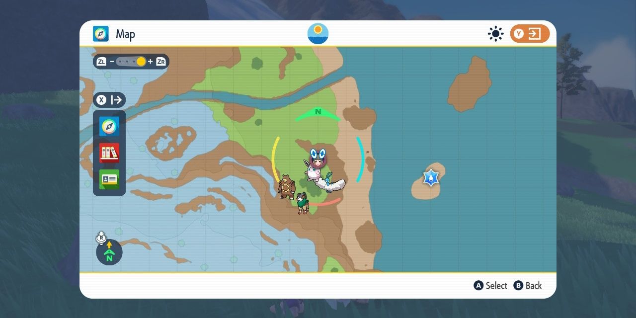 Bild des vierten blauen, ominösen Pfahlstandorts auf der Karte in Pokémon Scarlet & Violet.