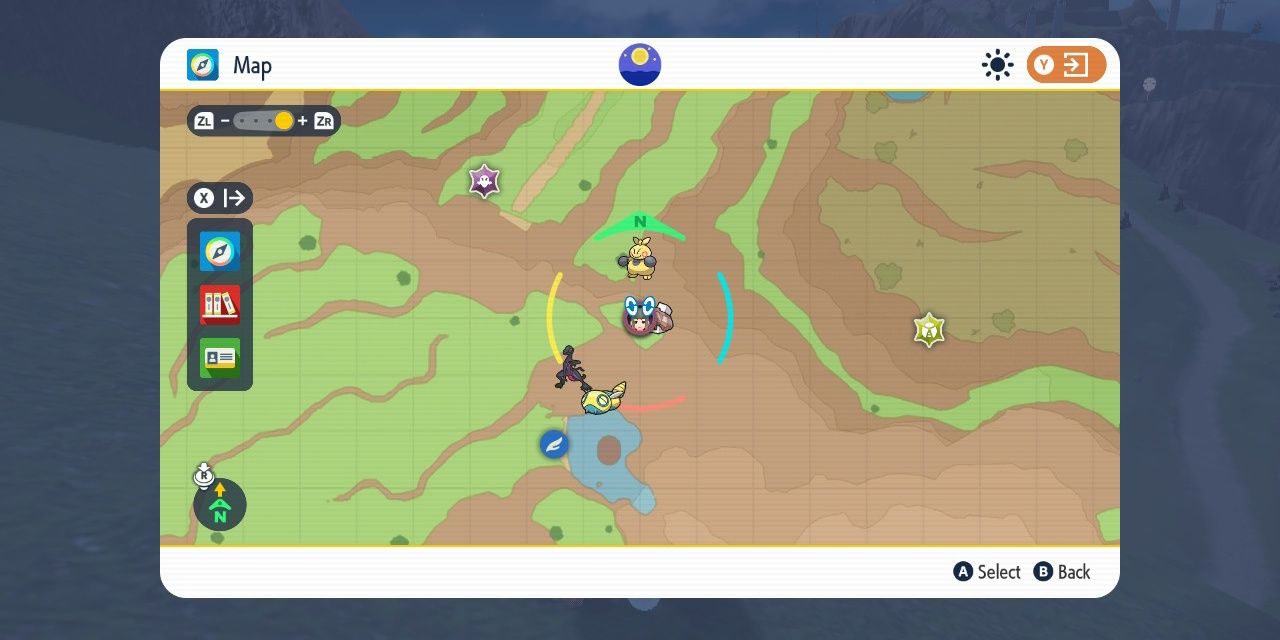 Bild des zweiten gelben, ominösen Pfahlstandorts auf der Karte in Pokémon Scarlet & Violet.