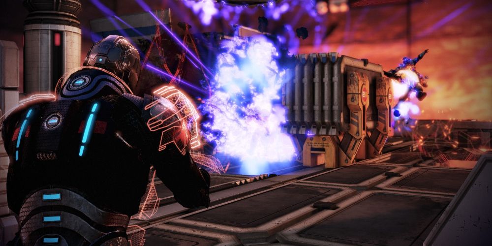 Shepard uses Flare power on enemies in Mass Effect 3 arena