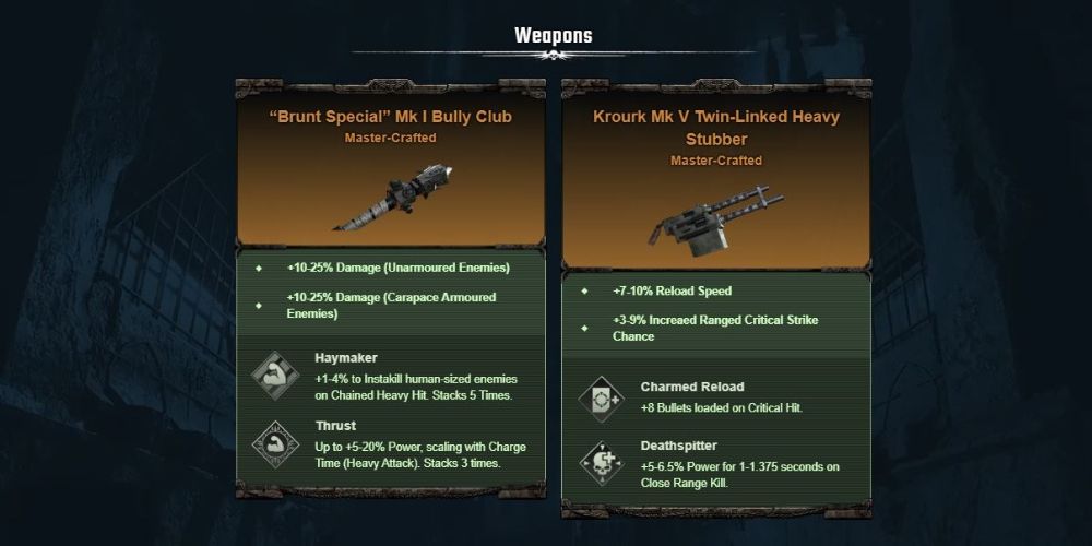 Recommended weapons for Ogryn damage build in Warhammer 40K: Darktide