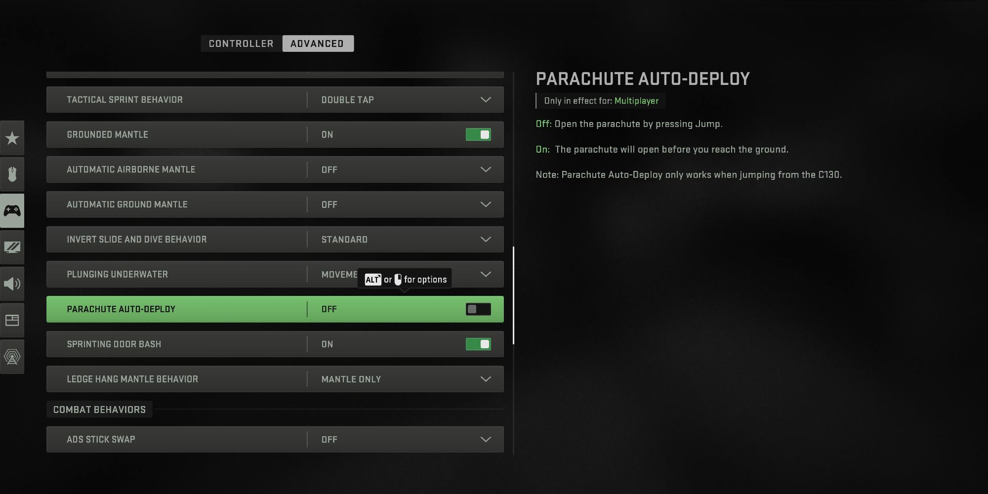 Parachute Auto-Deploy Controller Advanced Setting, Warzone 2